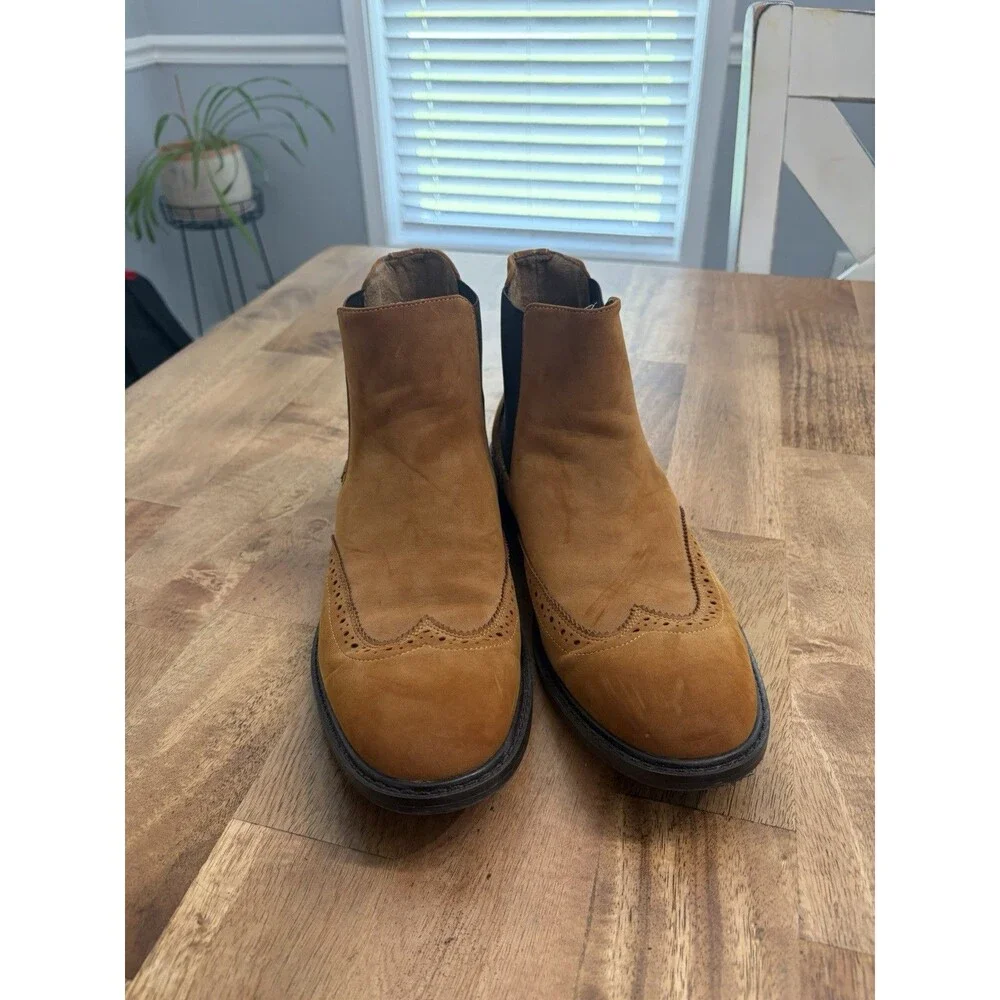 REACTION KENNETH COLE Mens Brown Knock Wingtip Toe Block Heel Chelsea 9